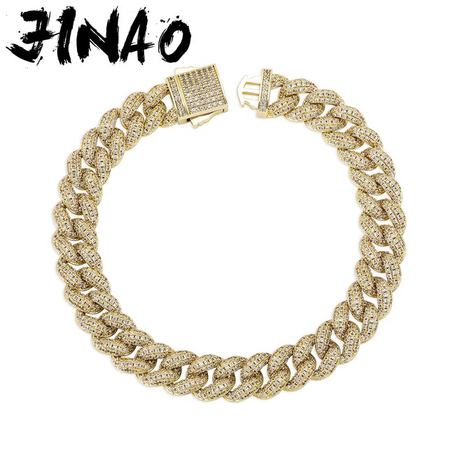 JINAO  새로운 패션 AAA CZ 14K 금도금 고품질 쿠바 남성 링크 골드 팔찌 쥬얼리