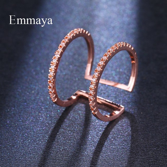 EMMAYA-여자 창의적 디자인 더블 라운드 연결 외관 지르콘 조절 가능한 브릴리언트 로즈 골드 반지