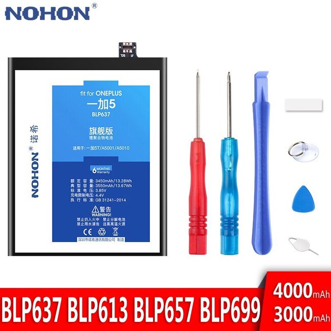 NOHON-배터리 1 플러스 3 5 5T 6 7 프로 오리지널 BATERIA ONEPLUS  BLP613 BLP637 BLP619 BLP690 교체 대용량
