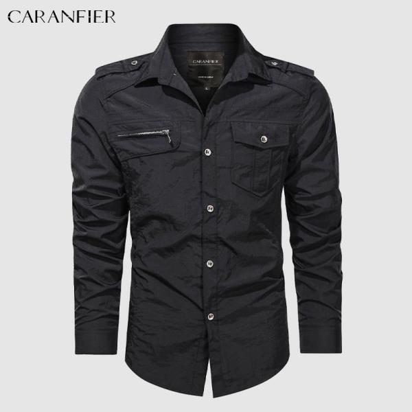 CARANFIER-남성 밀리터리건조 셔츠, 봄긴전술 남성 의류 턴 다운 칼라 카고