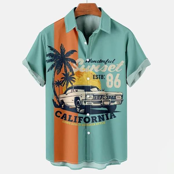 남자 레트로 코코넛 나무 셔츠, , 넉넉한 반팔, 여름 하와이안 비치 의류, 캐주얼, 2022 년