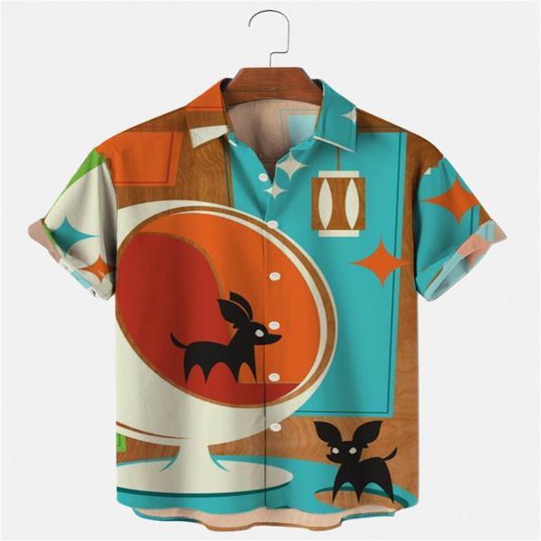 남자 하와이안 티셔츠,플로럴 빈티지 반팔 싱글 로우 버튼 5XL, 라지, 비치 탑