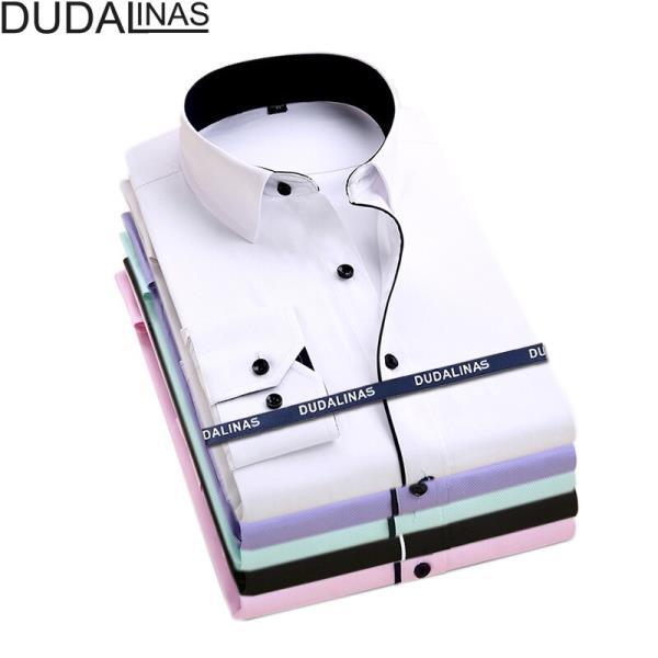 Dudalinas Camisa 남성 셔츠 캐주얼 슬림핏 Social Striped Masculina Homme