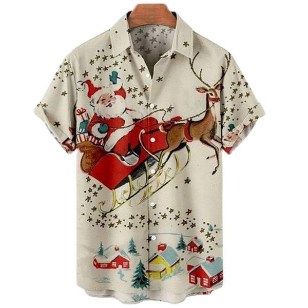 남자 크리스마스 셔츠, 눈사람 산타 2022 여름 반팔 파티 스트리트 웨어 할로윈 축제 의류 하와이안