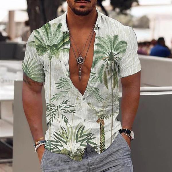 2022 Hawaiian Tropical Men#39s Shirts 남자프린트 비치 홀리데이 반팔 블라우스 하라주쿠 5xl 오버사이즈 상의 티셔츠 남자