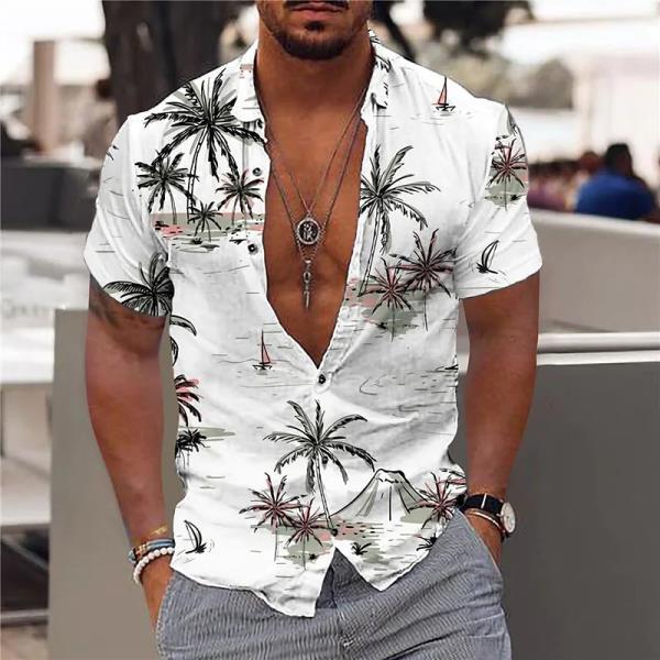 2022 코코넛 나무 셔츠 남자프린트 하와이안 비치 5xl 반팔상의 블라우스 Camisa