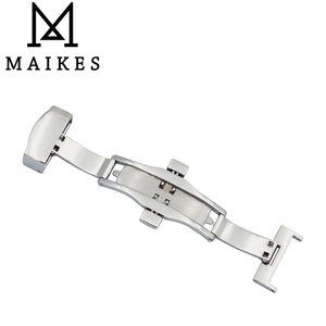MAIKES 16 18 20MM 새로운 고품질 실버 나비 배치 시계 밴드 스테인레스 스틸 더블 푸시 버튼 버클 클램프