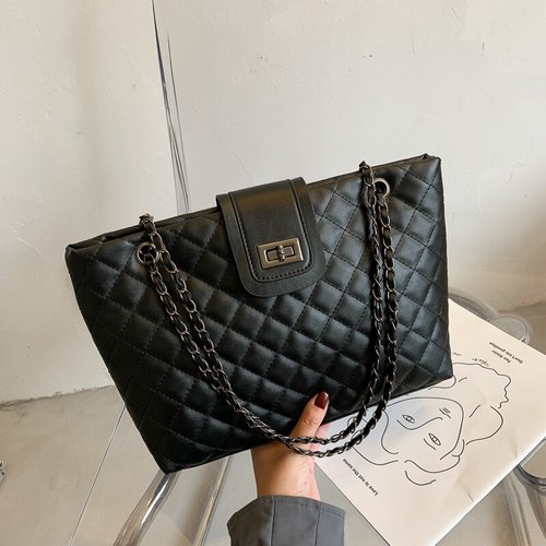 여성을위한 체크 무늬 블랙 PU 가죽 숄더 백 2021  체인 디자이너 크로스 바디 핸드백 여성 트렌드 럭셔리 핸드 가방