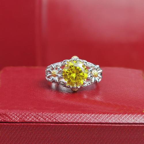 TOP QUALITY 925 STERLING SILVER WEDDING NATURAL YELLOW DIAMOND PARTY FASHION WILD NOBLE RING JEWELRY