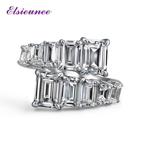 ELSIEUNEE 100 925실버 에메랄드 컷  MOISSANITE 다이아몬드 조절 약혼 반지 파인 쥬얼리 드롭 배송