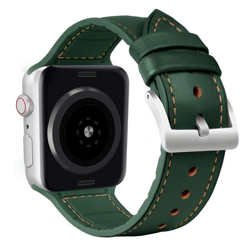 FOR IWATCH 5 44MM 42MM BAND GENUINE LEATHER AND RUBBER HYBRID CORREA APPLE WATCH 3 4 2 STRAP 40MM 38
