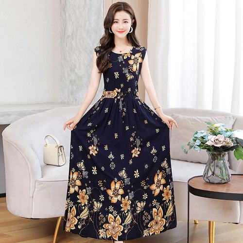 16 색  새로운 프린팅 긴 여름 드레스 여성 민소매 우아한 비치 보헤미안 플러스 사이즈 빈티지 XL-5XL