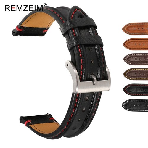 REMZEIM  가죽 시계 액세서리 20MM 22MM 빈티지 스트랩 스포츠 캐주얼 6 색 핸드메이드 밴드 사용 가능