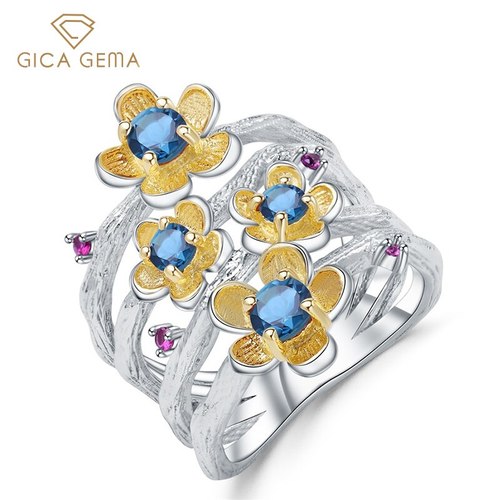 여성을위한 GICA GEMA 내추럴 런던 블루 토파즈 반지 925 스털링 실버 웨딩 우아한 파 쥬얼리 여성 선물