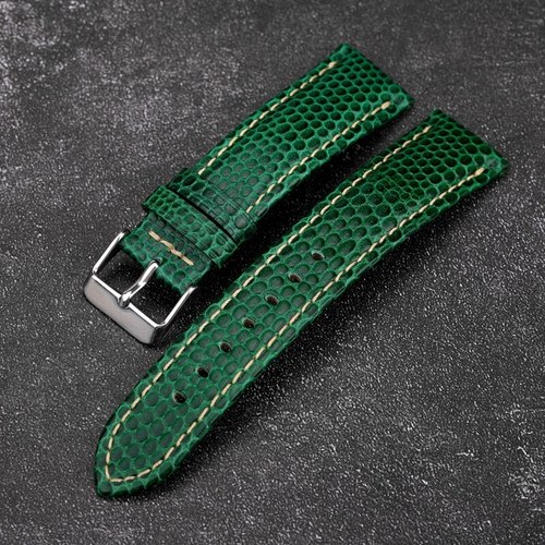 수제 녹색 도마뱀 패턴 헤드 레이어 가죽 시계 밴드 18 19 20MM 소프트 스트랩 레트로 스타일 남성