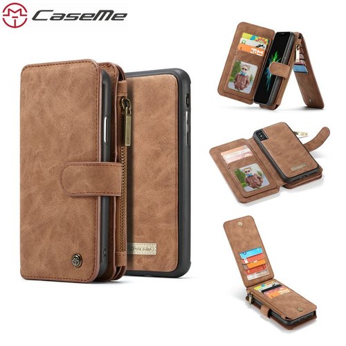CASEME 케이스 아이폰 SE 5 5S 핸드메이드 PU 가죽 대용량 분리형 지퍼 지갑 커버 X 8 7 6 플러스
