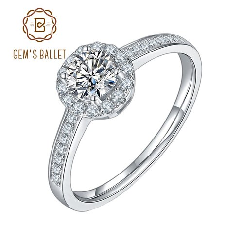 GEM&#039;S BALLET HALO MOISSANITE ENGAGMENT RINGS 925실버 05CT VVS1 여성용 다이아몬드 반지 WEDDING JEWELRY
