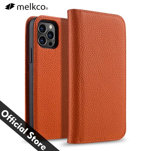 MELKCO 플립 천연가죽 케이스 아이폰 12 프로 최대 미니 지갑 카드 슬롯  럭셔리 비즈니스 소가죽 전화 가방 커버