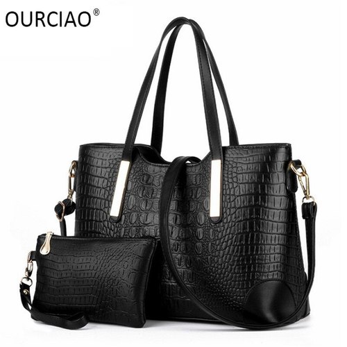 OURCIAO 여자 악어 PU 가죽 가방  디자이너 지갑과 핸드백 조합 어깨 D054