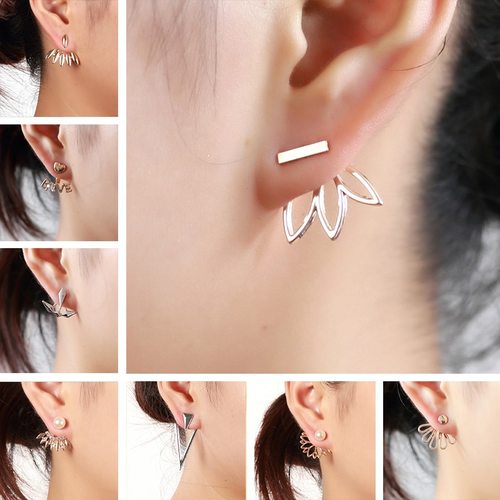 여성 스테인레스 스틸 귀걸이, 심플 골드/실버 컬러  광택 기하학적 모양 참 더블 사이드 스터드 귀걸이 쥬얼리