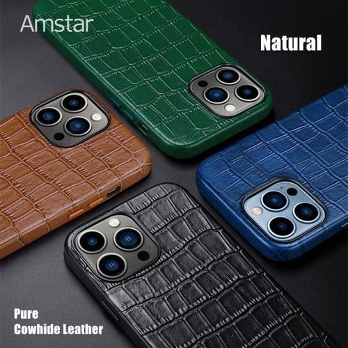 Amstar-정품 소가죽 마그네틱 케이스 아이폰 13 프로 맥스용 악어 패턴 커버