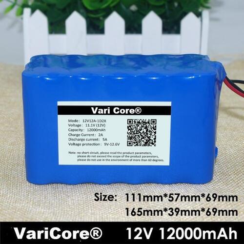 VariCore 12 V 18650 리튬 이온 배터리 팩 12Ah 보호 플레이트 12.6V 12000mAh 사냥 램프 크세논 낚시 램프 사용