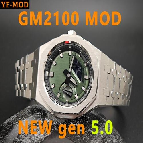 YFmod GM2100 gen5 카시오ak Mod 금속 베젤 키트 시계 케이스 시계 밴드 GM2100 용 3rd 스테인레스 스틸 모든 금속 베젤 스트랩