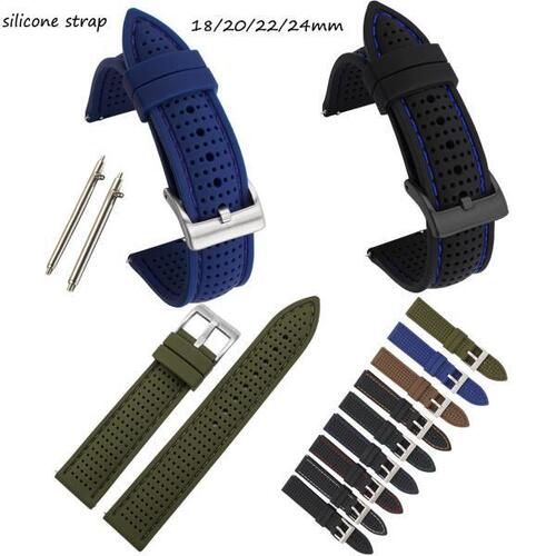 18mm 20mm 22mm 24mm Soft Silicone Rubber Watch Band Strap Sports Breathable Wristband Women Men Watc