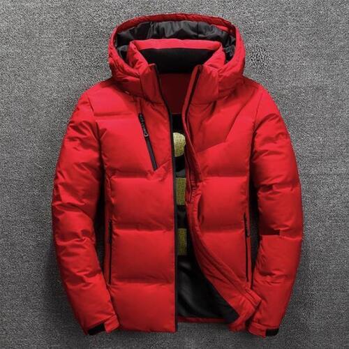 따뜻한 남성 화이트 오리털 두꺼운 보온 방풍 후드 파카재킷, 등산 캠핑 하이킹 등 파카