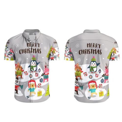 크리스마스 스타일HD 디지털 프린트 남자 반팔 셔츠, 아늑하고 폴리에스테르 상의,캐주얼