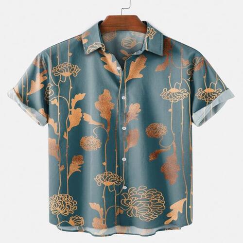 남자 셔츠 Y2k hombre 식물 패턴프린팅 짧은 거리 하와이 레트로 하라주쿠