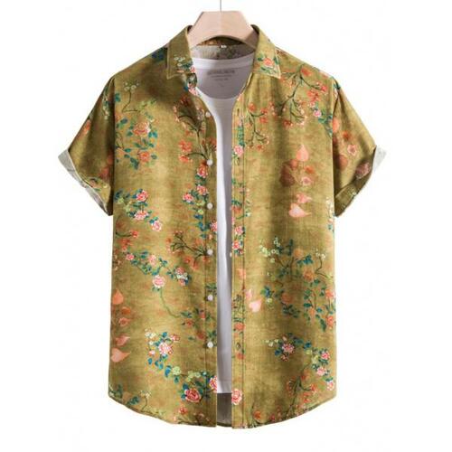 남성 여름 셔츠 미니 꽃무늬 색상 프린팅 스타일 턴 다운 칼라캐주얼 박시 Camisas De Hombre