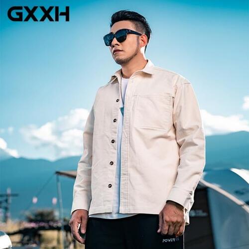 GXXH-캐주얼 두꺼운 사파리 재킷 남자, 큰 남자 셔츠 박시 스트릿 의류 빅사이즈