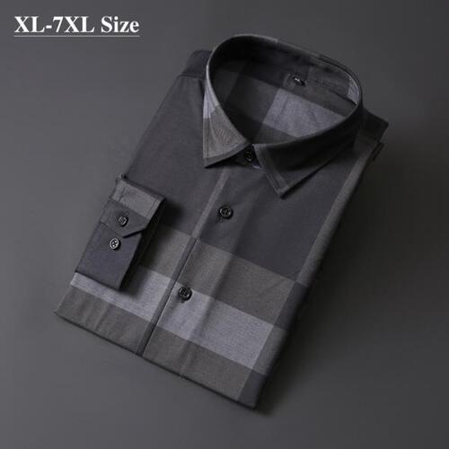 남자 단정한 셔츠긴회색 체크 무늬 루스 셔츠 작업 드레스 빅사이즈 5XL