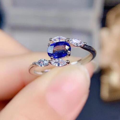 귀여운 여자 블루 크리스탈 지르콘 스톤 링, 미니멀리스트 실버 컬러 결혼 반지, 여자을신부 얇은 라운드 약혼