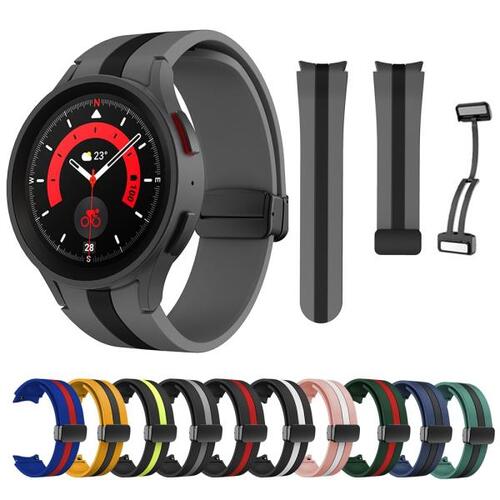 삼성 watch5 프로 실리콘 시계 스트랩 watch5/4 두 색 줄무늬 자기 폴딩 버클 실리콘 시계 스트랩
