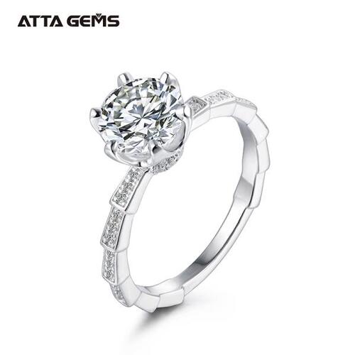 ATTAGEMS-925실버 모이사나이트 반지, 2ct D 컬러 모이사나이트 다이아몬드 여자 약혼 반지, 합격 다이아몬드 테스트