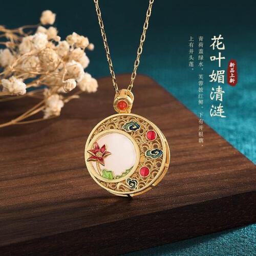 JOS 목걸이 Ale Yuan National Fashion Enamel Safety Buckle Pendant Imitation Hetian Jade Gold-Plated Nec