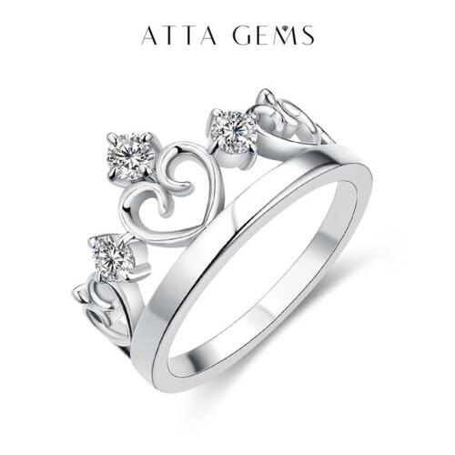 Attagems-모이사나이트 반지, 3.0MM D VVS 라운드 다이아몬드 반지, 여자 약혼 크리스마스 925실버 결혼식 웨딩 파인 쥬얼리