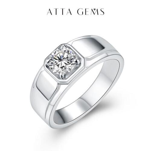 ATTAGEMS-925실버 모이사나이트 어링 남자 결혼식 웨딩 실버 다이아몬드 약혼 반지, 1.0Ct D 컬러 모이사나이트