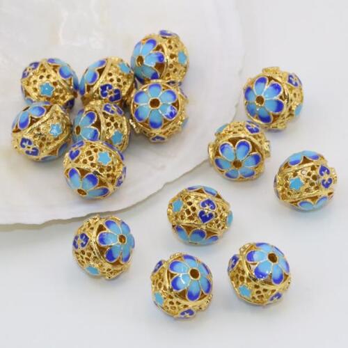 주얼리 재료 비즈Top quality round ball hollow carved enamel cloisonne 13 x 14mm 5 beads fashion jewelry B25